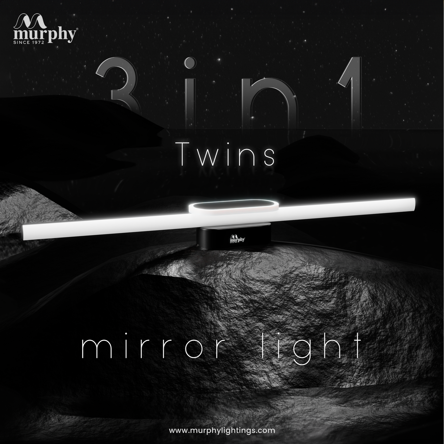 Murphy 16+2W 2FT 3-IN-1 Colour Black Finish Mirror Twins Light