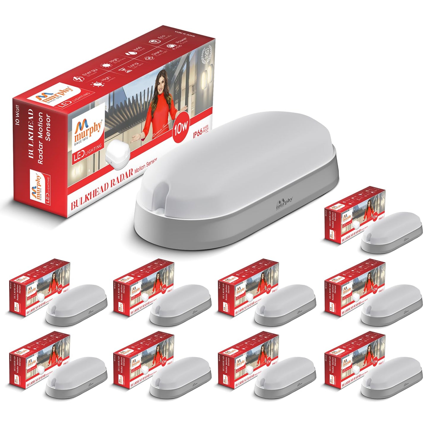 Murphy 10W Motion Sensor Bulkhead Light with 6-Month Warranty | Auto On-Off | IP65 Waterproof LED Wall Light for Bathroom, Garden, Porch, Indoor Outdoor Use | Cool White