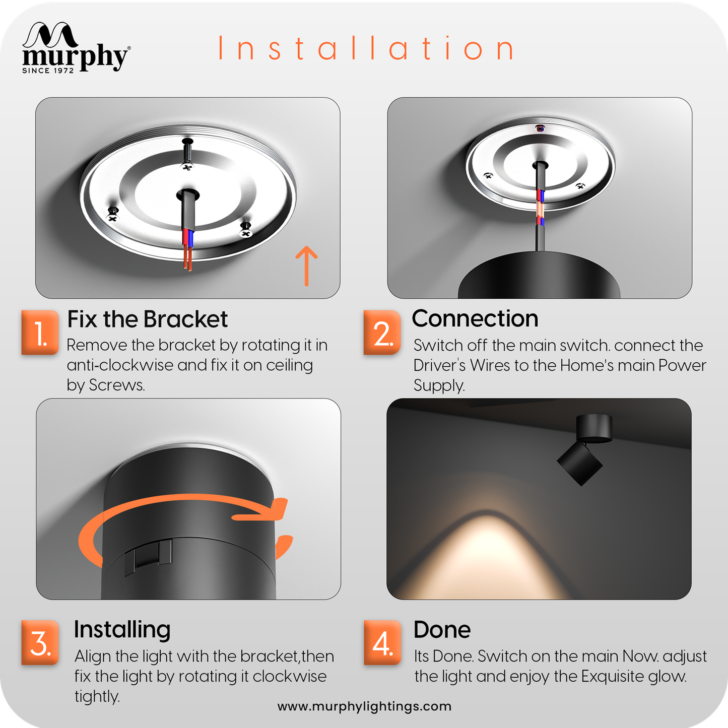 Murphy 12W Ador Black Body 360 Degree Adjustable LED Surface COB Surface Light