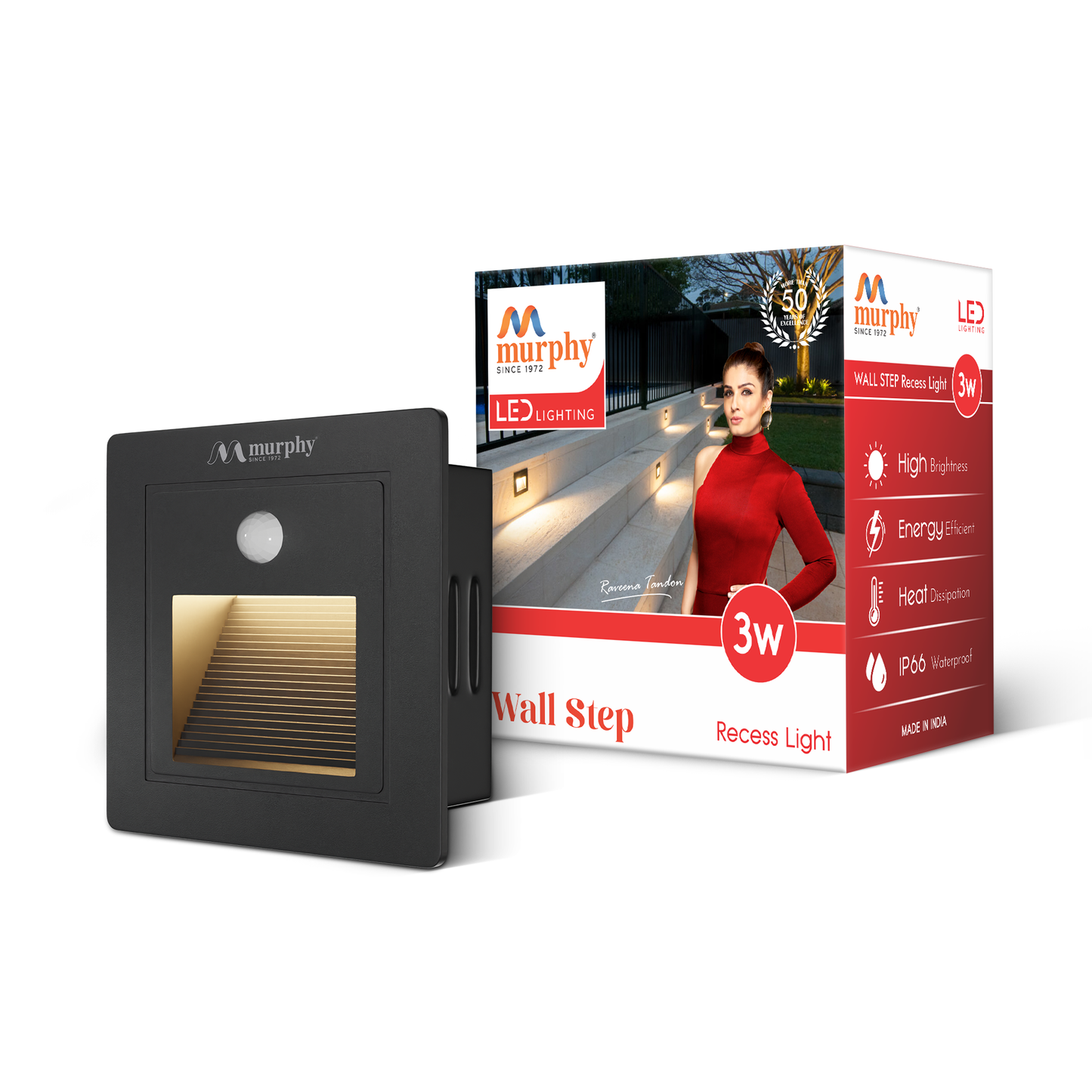 Murphy 3W LED Foot Wall Light With Sensor - RECESS
