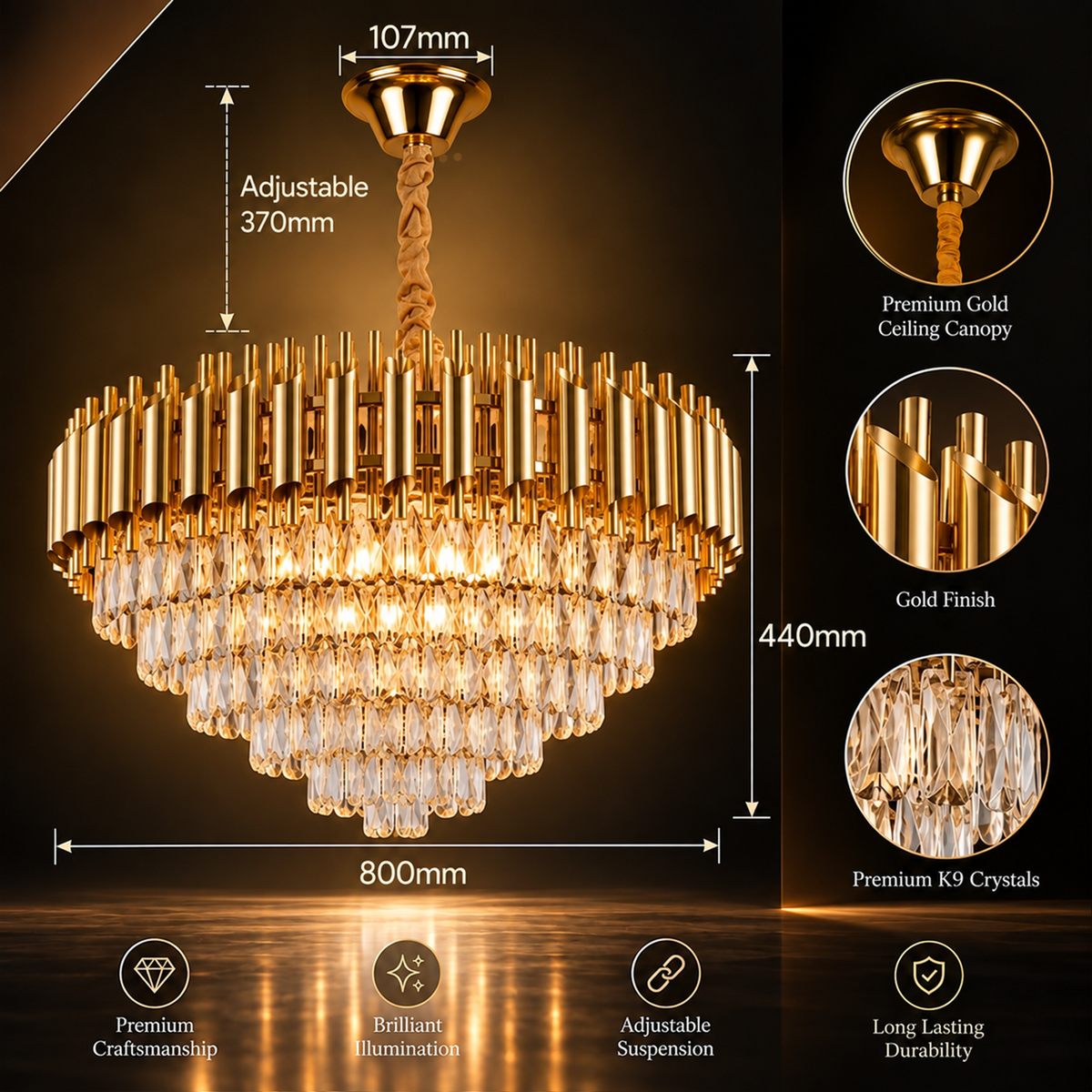 Murphy Golden Mamba Crystal Pendant Light | Luxury Chandelier