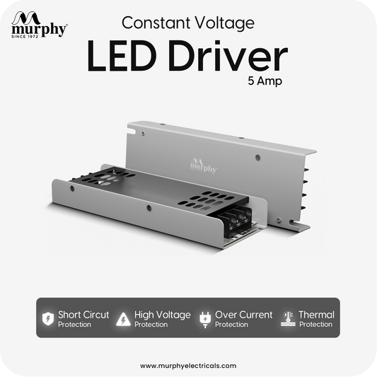 Murphy 5A 12V DC LED Driver (SMPS) | Constant Voltage Power Supply for Indoor LED Strip Lights | Aluminium Body | BIS Approved | (1-Year Warranty)