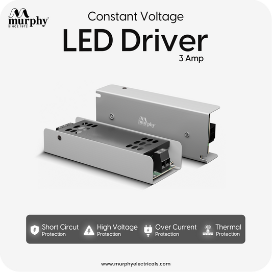Murphy 3A 12V DC LED Driver (SMPS) | Constant Voltage Power Supply for Indoor LED Strip Lights | Aluminium Body | BIS Approved | (1-Year Warranty)