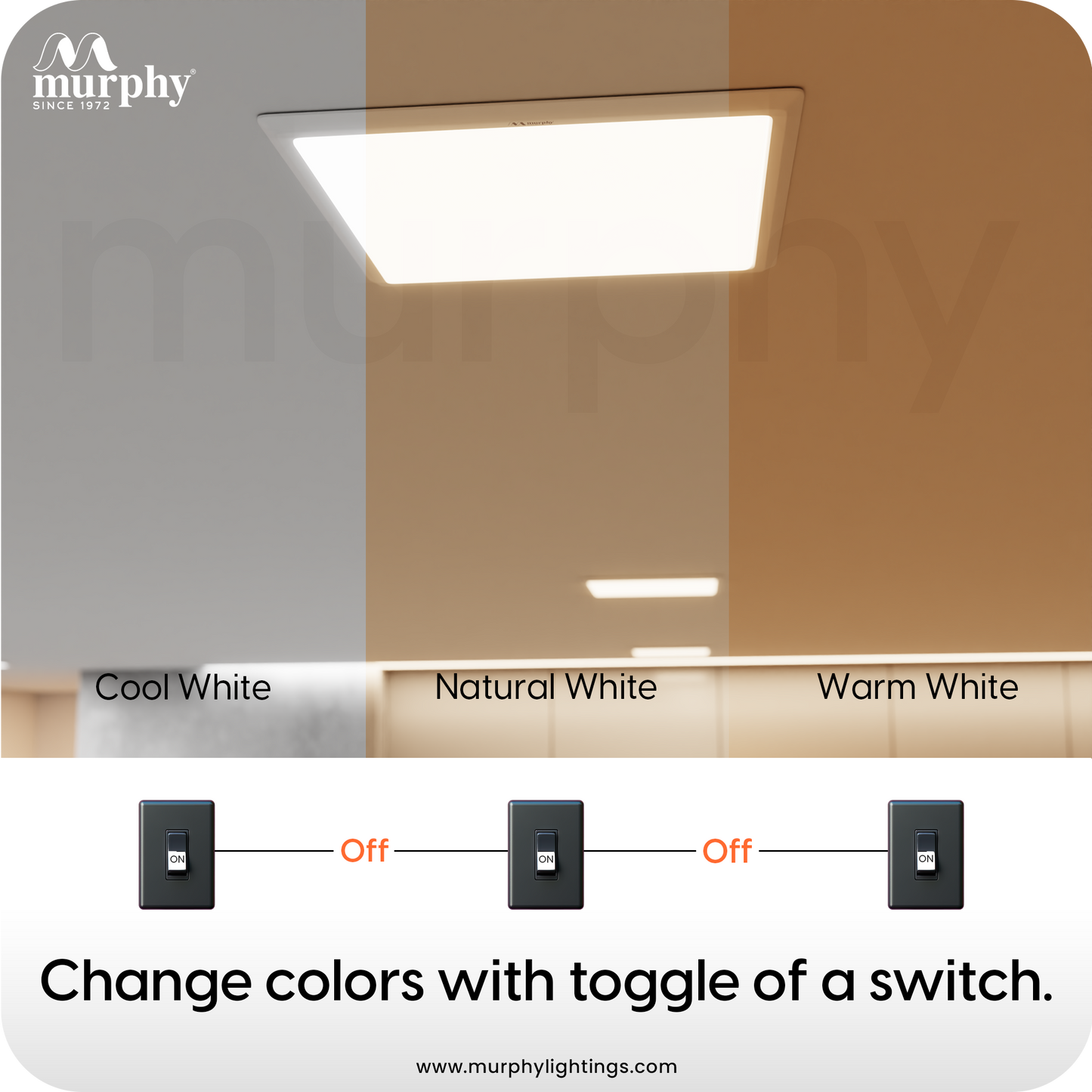 Murphy 15W Trimless 3 Color Changing Square Recess Panel Light