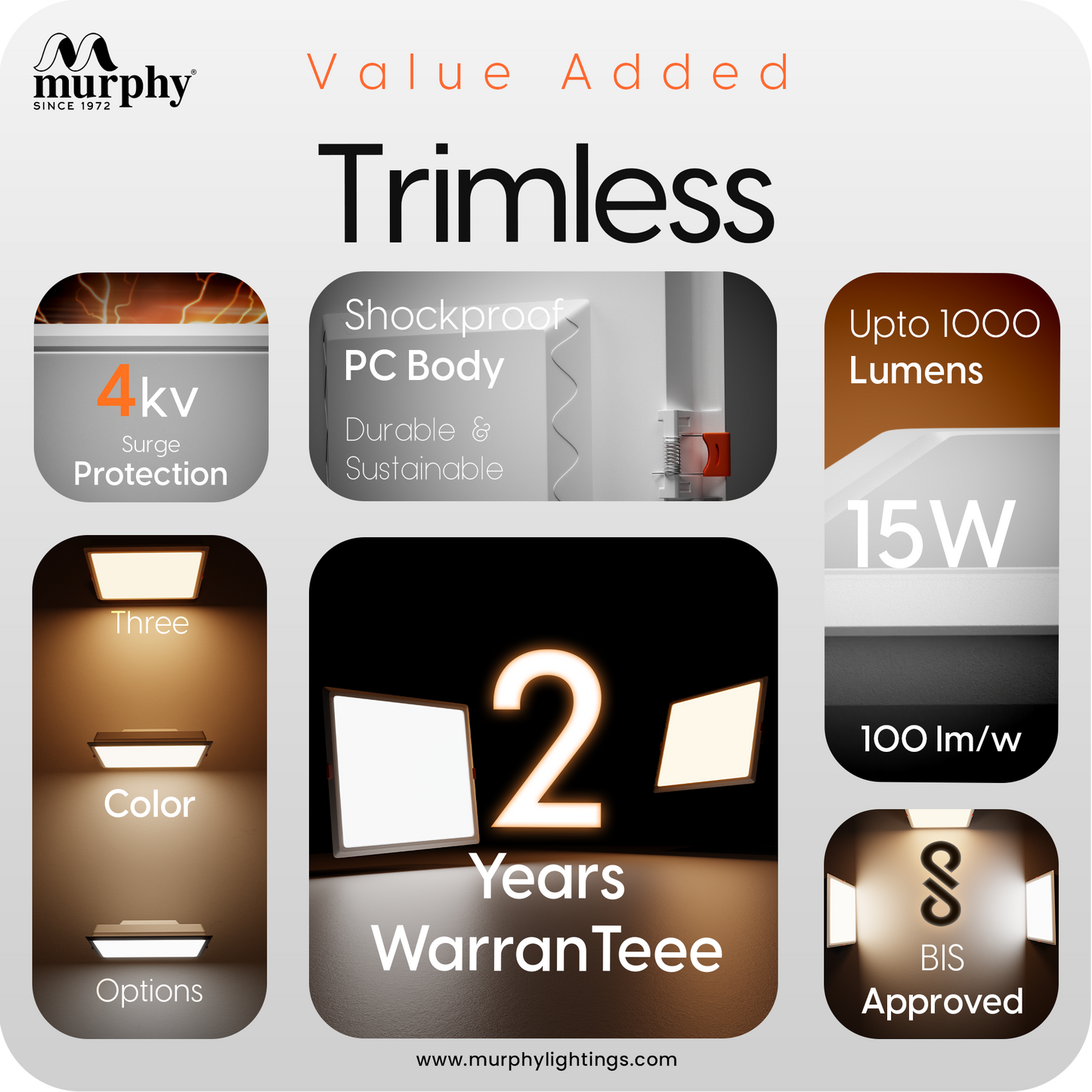 Murphy 15W Trimless 3 Color Changing Square Recess Panel Light