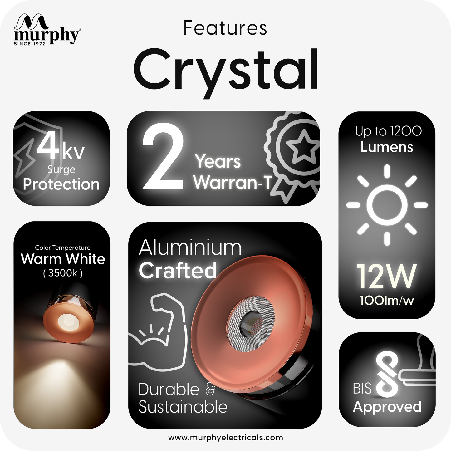 Murphy 12W Crystal Black Rose Gold Cylindrical COB Surface Light