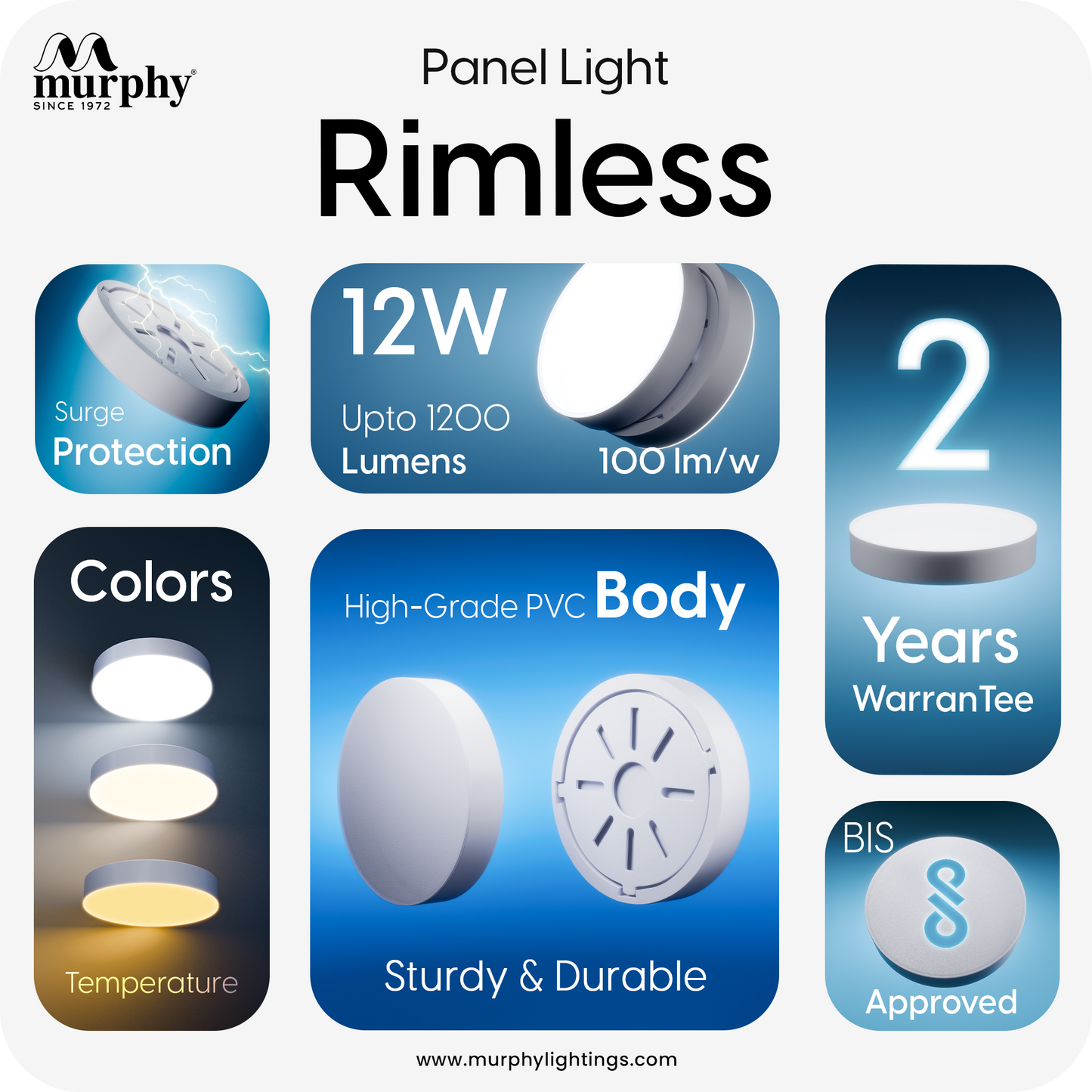 Murphy 12W Rimless Round Surface Panel Light
