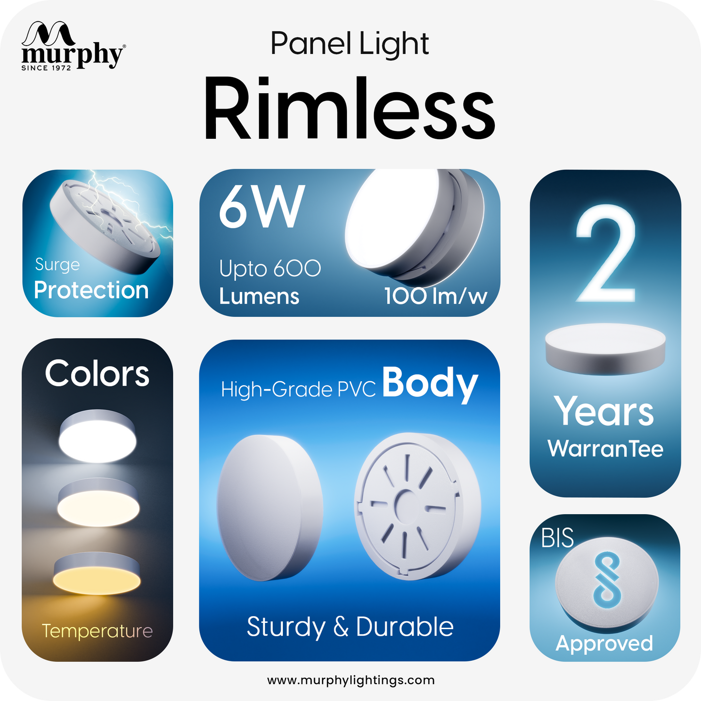 Murphy 6W Rimless Round Surface Panel Light