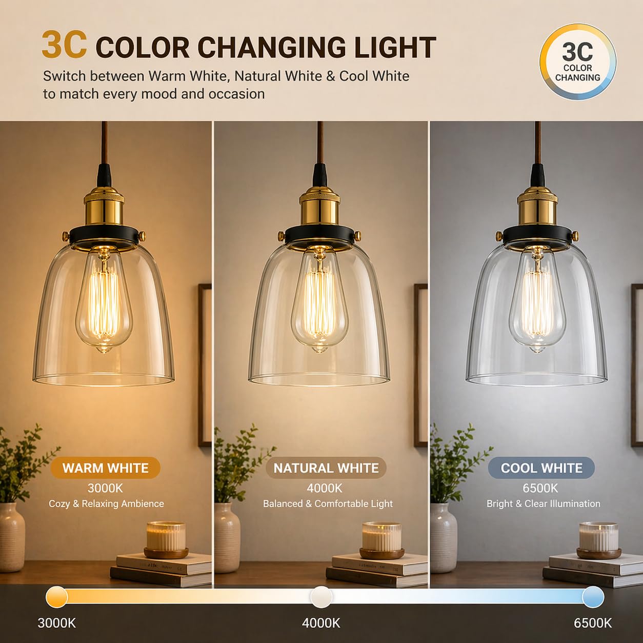 Murphy Ripple Pendant 9W LED Hanging Light | 3C Color Changing Warm/Natural/Cool White | Golden Finish | Ideal for Bedroom & Living Room | BIS Approved | 2 Year Warranty