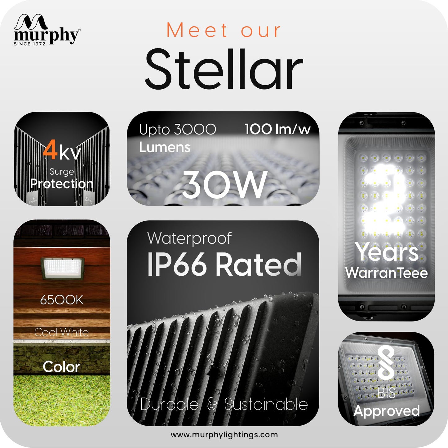 Murphy Steller LED 30W LED Flood Light, IP65 Rated Outdoor Light (Cool White, BIS Approved)