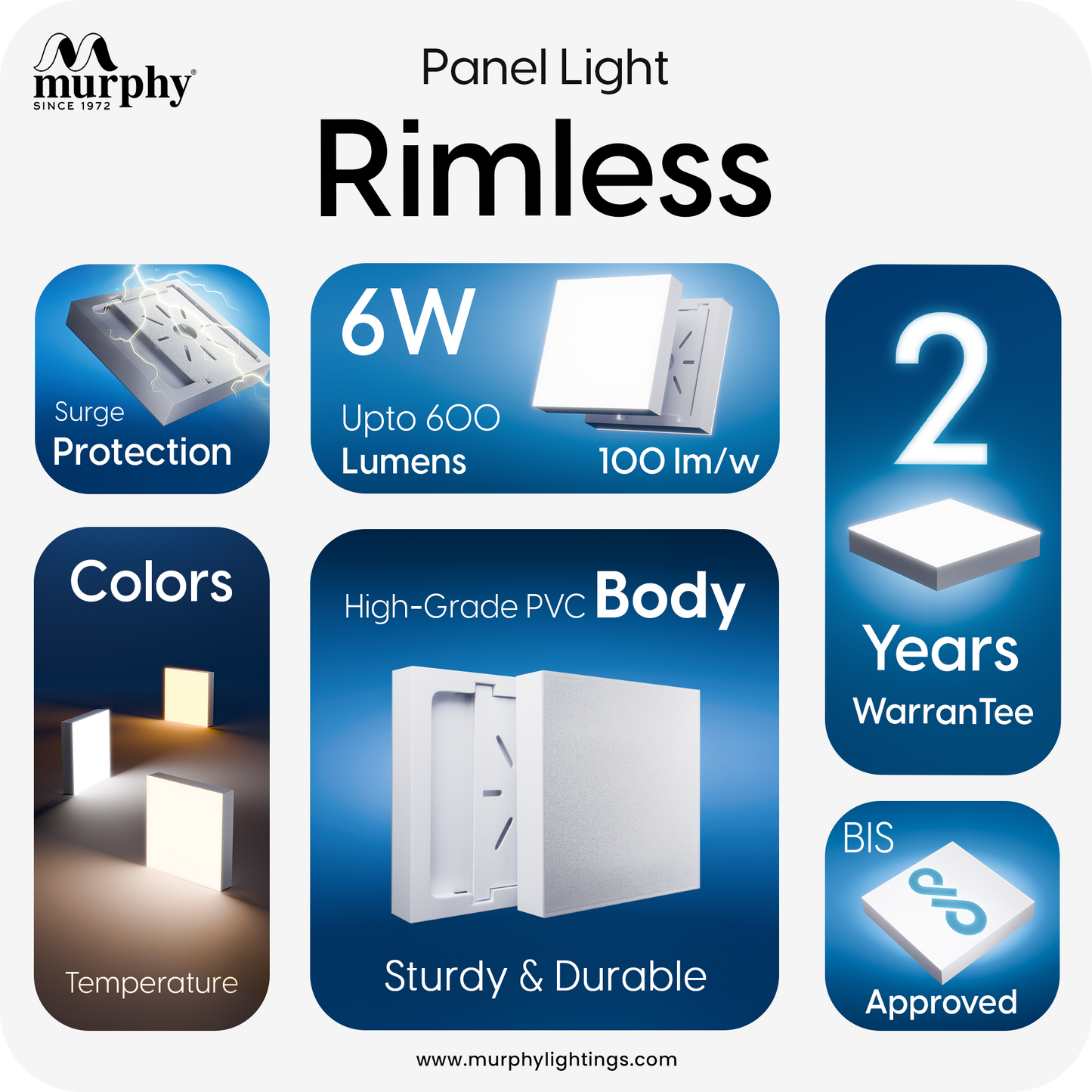 Murphy 6W Rimless Square Surface Panel Light