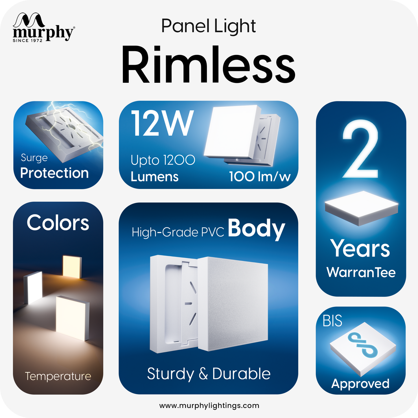 Murphy 12W Rimless Square Surface Panel Light
