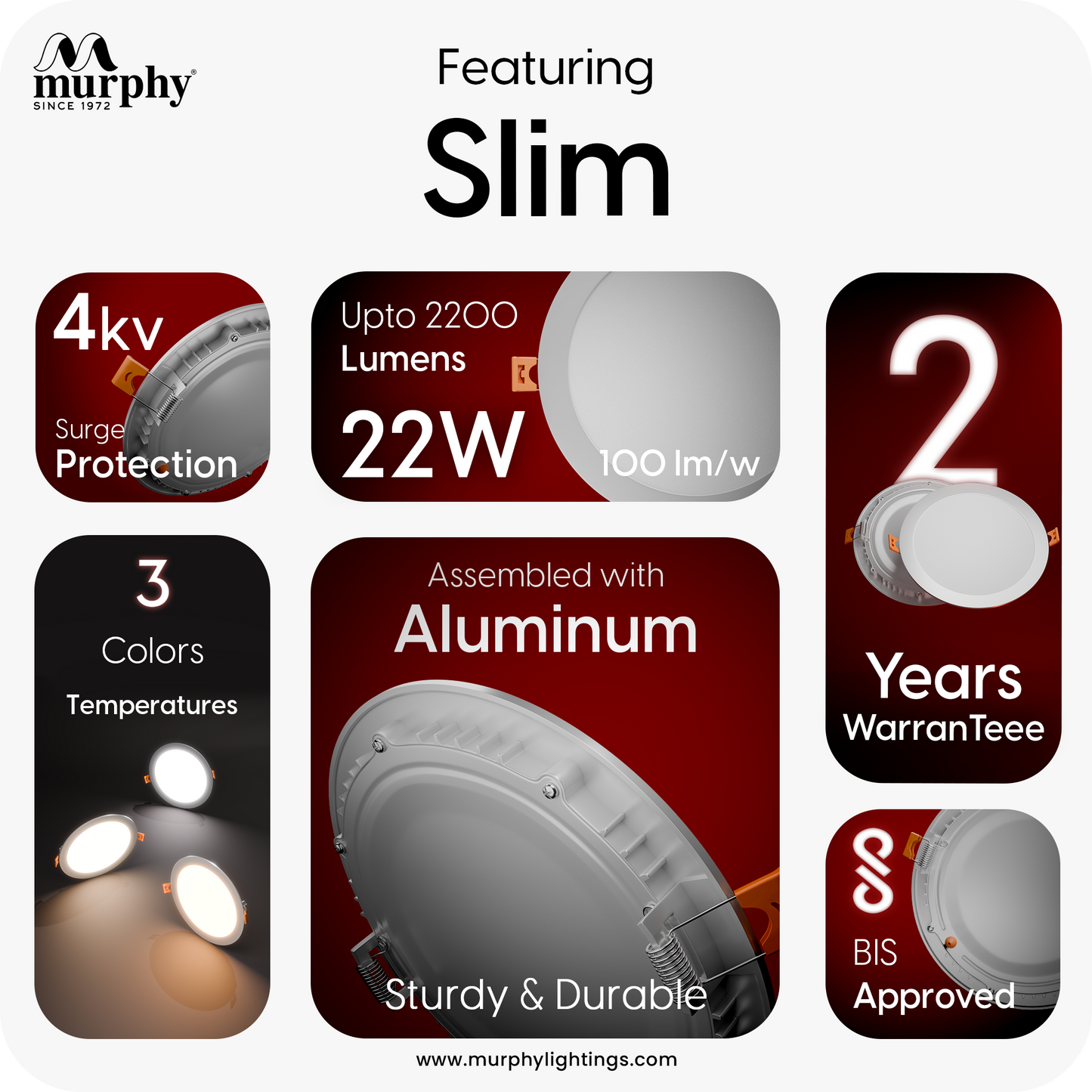 Murphy 22W Slim Round Recess Panel Light