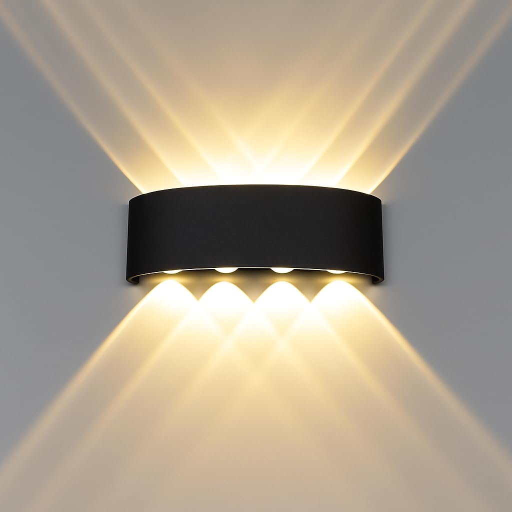 Murphy Premium 4-Up + 4-Down LED Wall Light โ 2-Year Warranty | IP65 Waterproof Outdoor/Indoor Lamp |Warm White Glow | Shockproof Aluminium | Modern Architectural Lighting