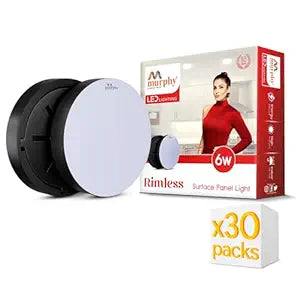 Murphy Rimless Surface LED Light 6W (Cool White, 6000K) – Black Shockproof PC Body, 100lm/W, BIS Approved, 4kV Surge Protection, 2-Year Warranty