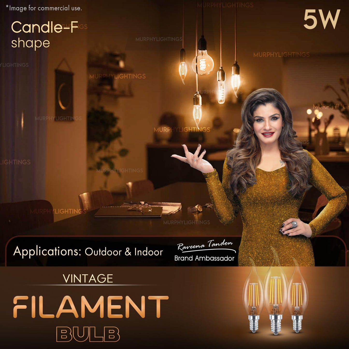 Murphy 5-watt Flame Shape Filament Candle LED Bulb Home & Decoration Bulb Base: E14