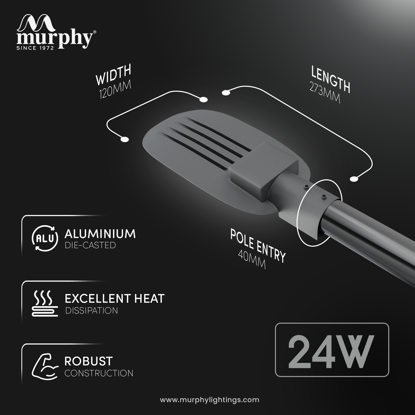 Murphy LED 24W Lenza-X Street Light With Auto On/Off Day Night Light Sensor