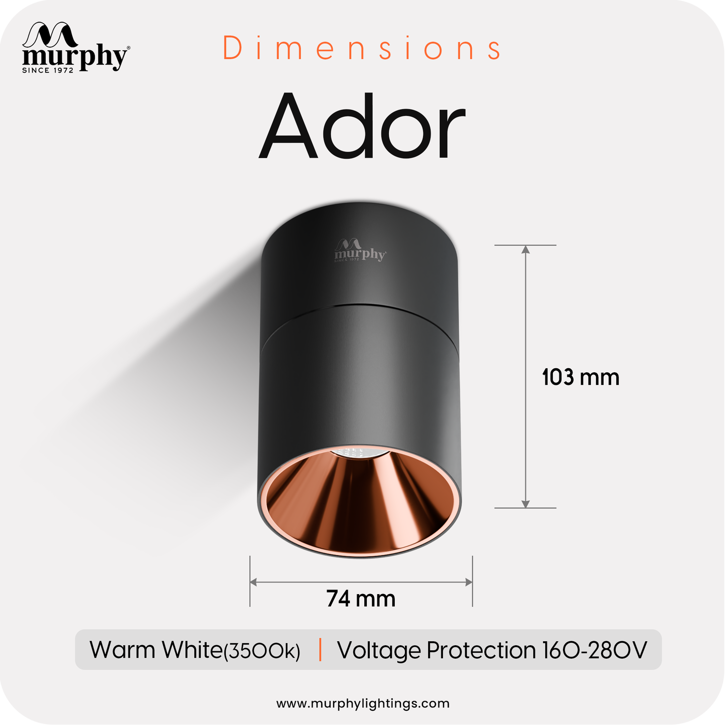 Murphy 12W Ador Black Body Reflective Rose Gold Finish 360 Degree Adjustable LED Surface COB Surface Light