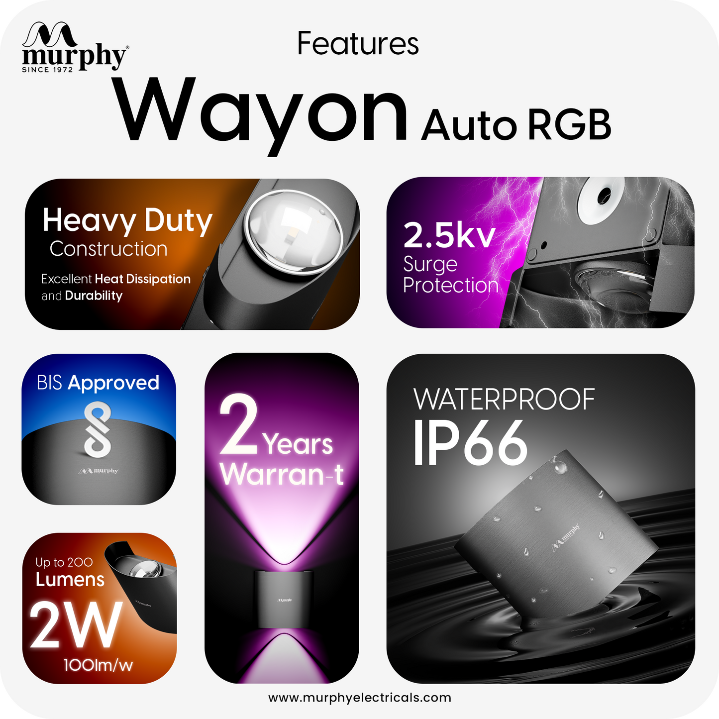 Murphy 2W LED Wayon Up & Down Light (Auto RGB)
