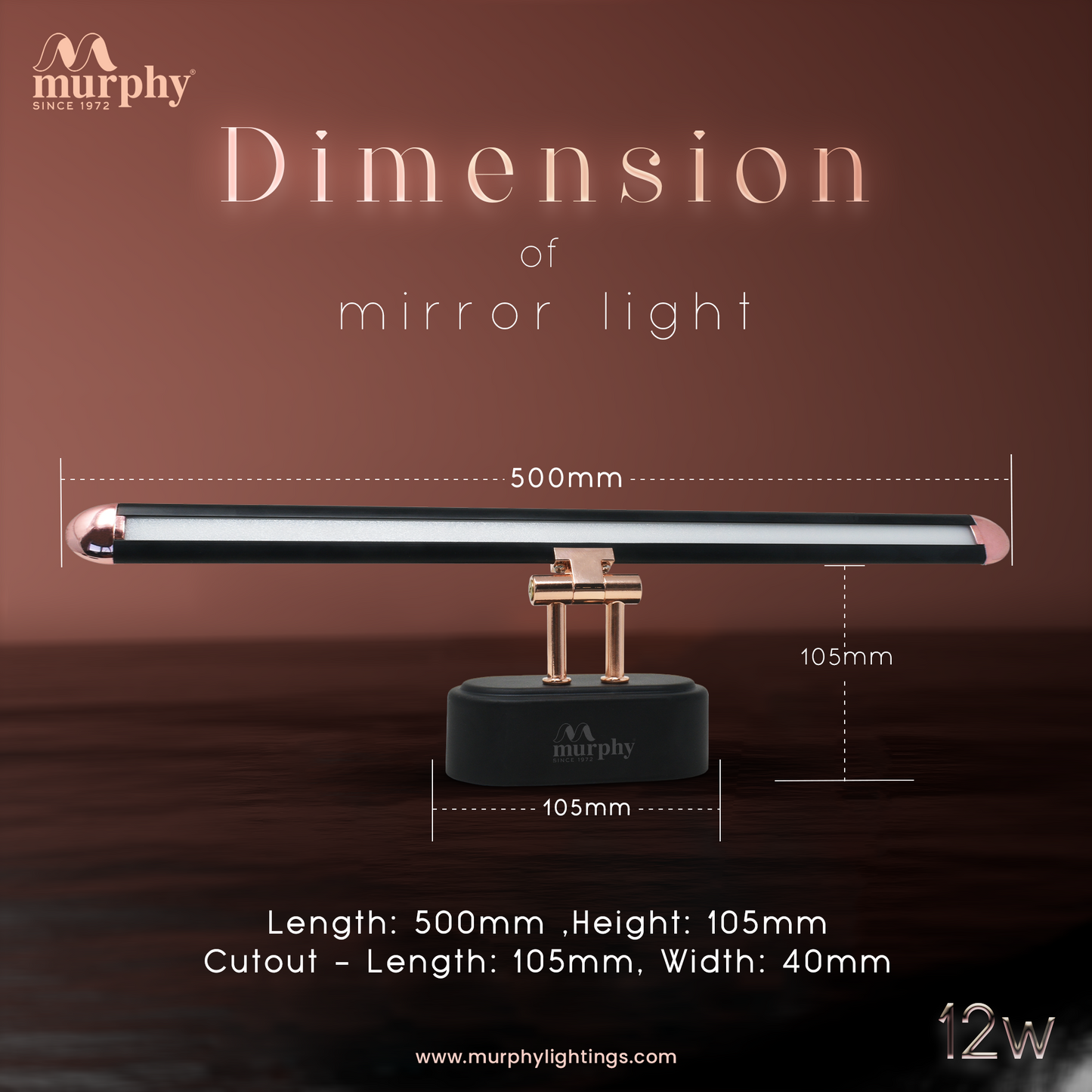 Murphy 12W 3-IN-1 Rose Gold Finish Mirror Light