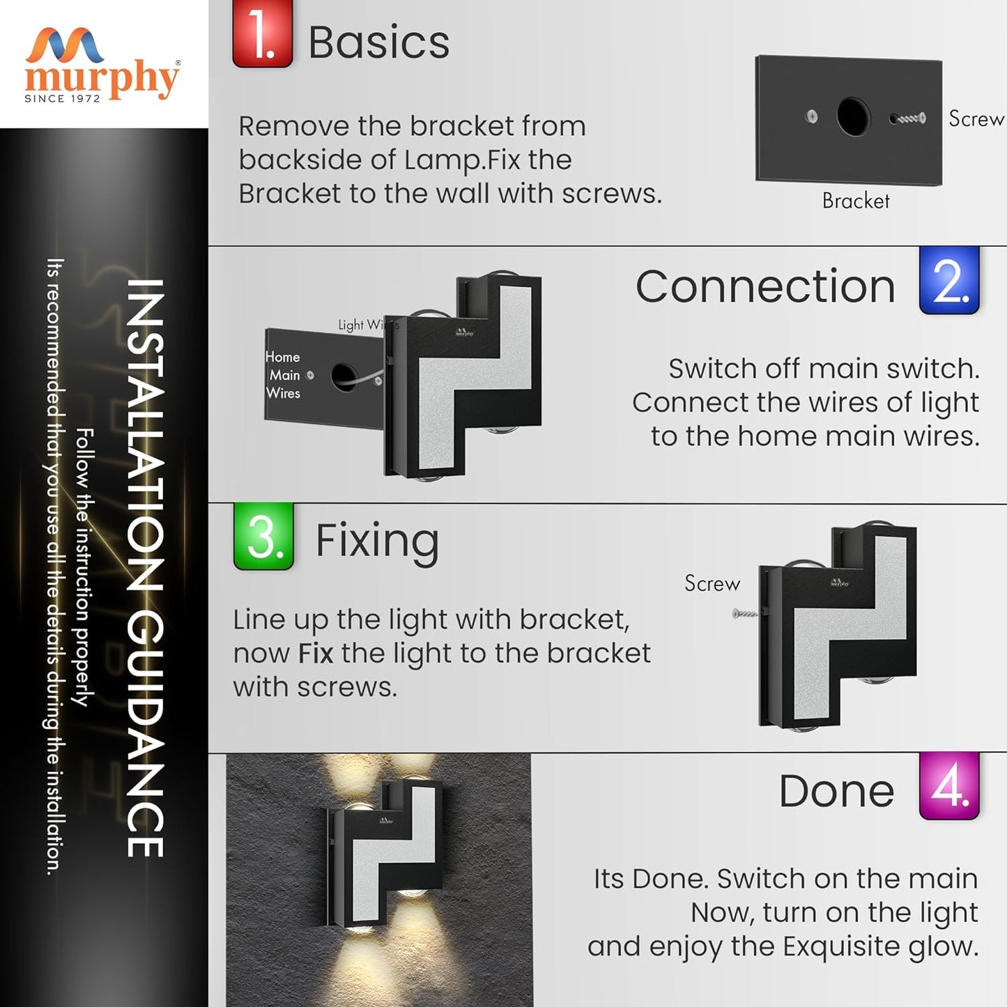 Murphy 8W 4Way Step Type Up/Down Wall Light Warm White, Alluminium Body (2 Up & 2 Down Step)