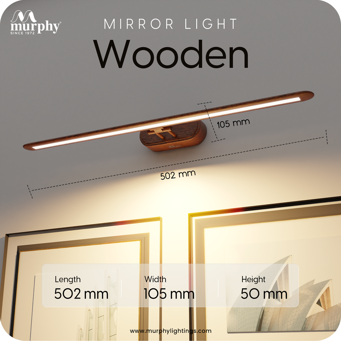 Murphy 12W 3-IN-1 Wooden Finish Mirror Light