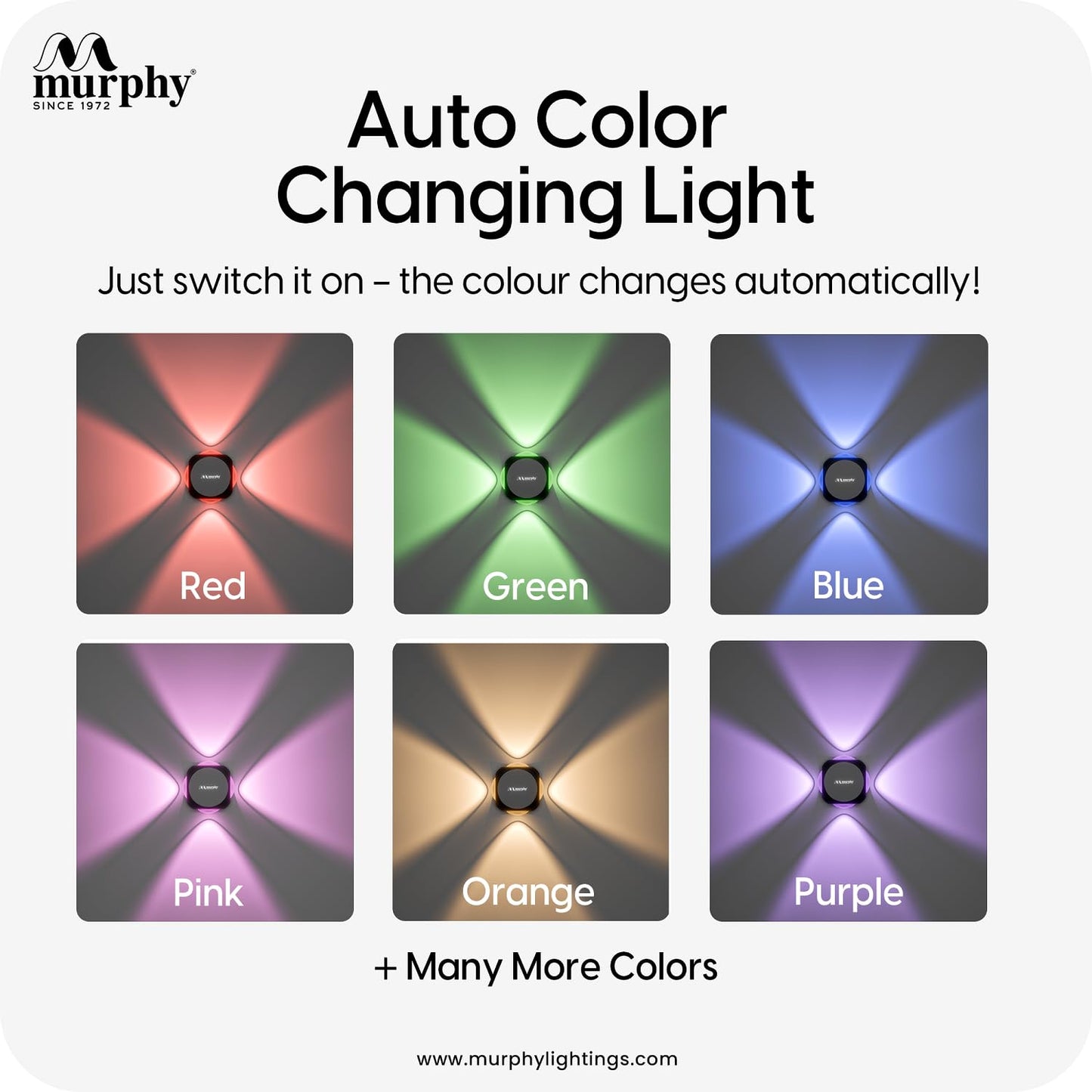 Murphy 6W LED Outdoor Wall Light | 4-Way Omni Beam| with–2-Year Warranty | 7+ Auto-Changing Colours IP66 Waterproof Aluminium Body,