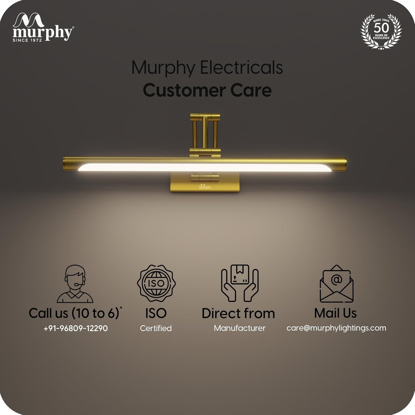 Murphy NovaLine 12W Golden Mirror Light | 3-in-1 Color Changing | Aluminium Body | Wall Mount Vanity Light for Bathroom & Dressing Table