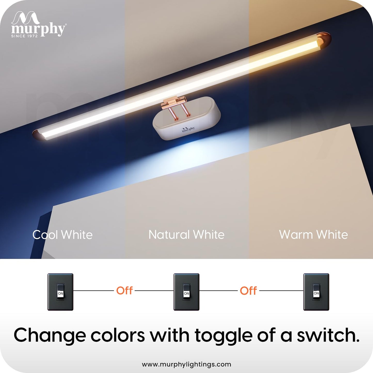 Murphy 12W 3-in-1 Color Chnaging White Finish LED Mirror Picture Wall Light,Bathroom Vanity Led Mirror Light (Cool White/Warm White/Natural White)
