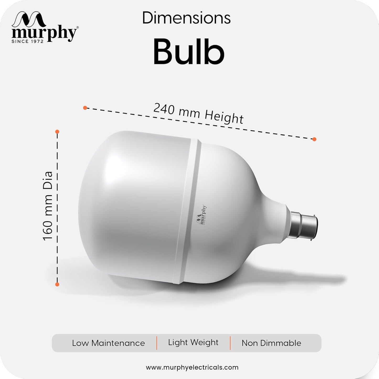 Murphy 70W LED Bulb β Cool Daylight | High Wattage Energy-Saving Bulb | B22 Base | Long Life | 6500K Bright White | 2-Year Warranty