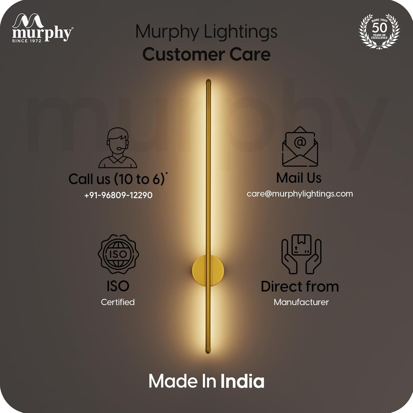 Murphy LED (Wall Highlighter) - 12W, 3-in-1 Color Changing, Modern Gold Finish Wall Sconce Light Stylish Home Decor