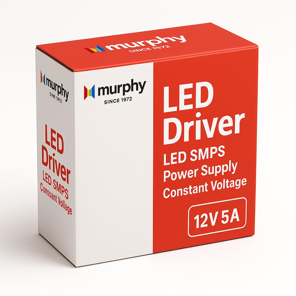 Murphy 5A 12V DC LED Driver (SMPS) | Constant Voltage Power Supply for Indoor LED Strip Lights | Aluminium Body | BIS Approved | (1-Year Warranty)
