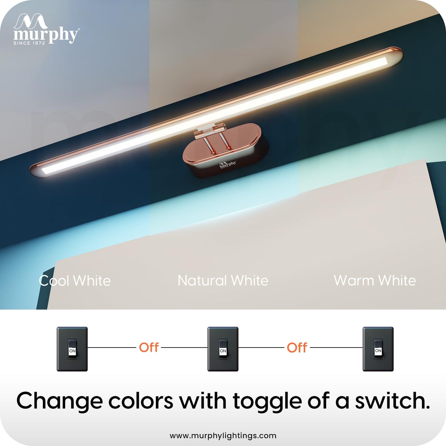 Murphy 12W 3-in-1 Color Changing Full Copper Finish LED Mirror Picture Wall Light,Bathroom Vanity Led Mirror Light (Cool White/Warm White/Natural White)