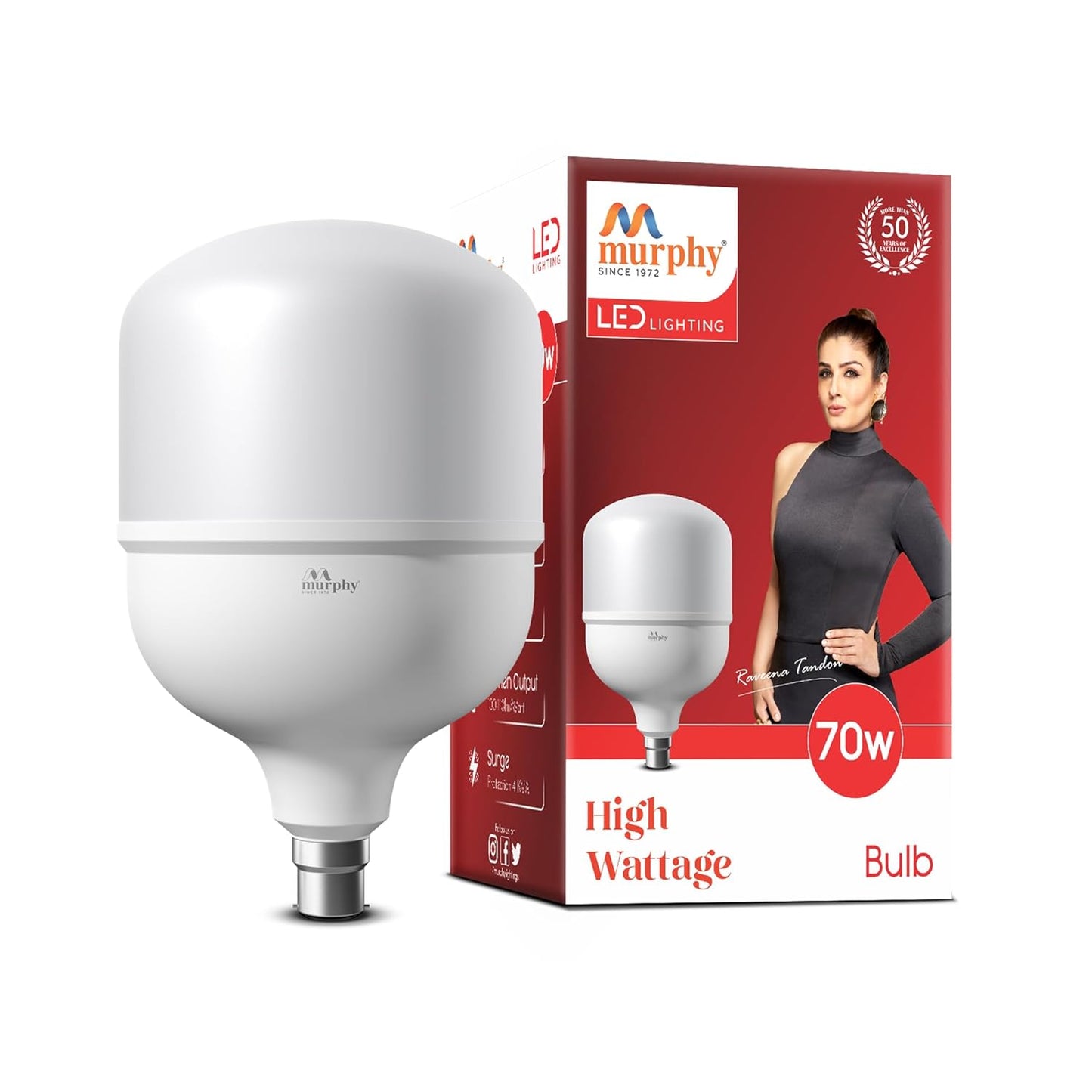 Murphy 70W LED Bulb β Cool Daylight | High Wattage Energy-Saving Bulb | B22 Base | Long Life | 6500K Bright White | 2-Year Warranty