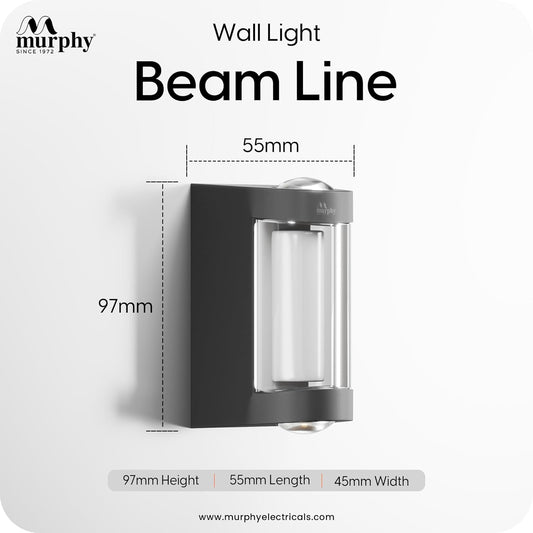 Murphy Beam Line 4W LED Outdoor/Indoor Wall Light | IP66 Waterproof | 2-Year Warranty | Up & Down Glow | Warm White | Shockproof Aluminium Body | Matt Black Finish |