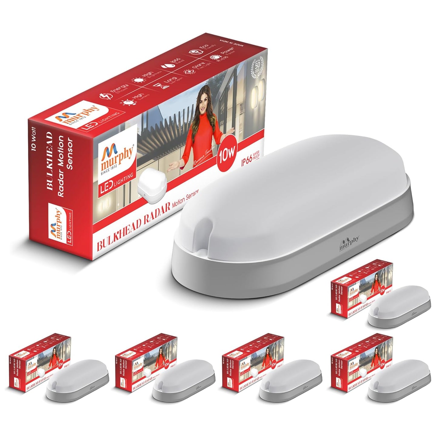 Murphy 10W Motion Sensor Bulkhead Light with 6-Month Warranty | Auto On-Off | IP65 Waterproof LED Wall Light for Bathroom, Garden, Porch, Indoor Outdoor Use | Cool White