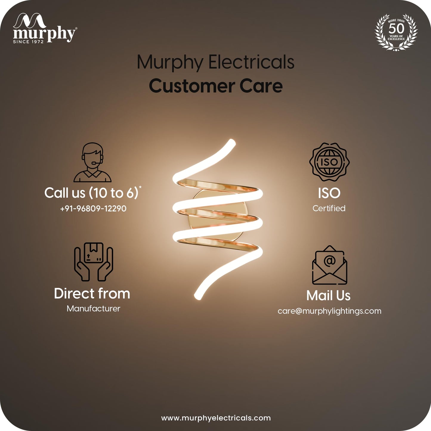 Murphy LED Spiro Wall Lamp| 15W Modern Spiral Wall Sconce with 3 Color Change | Warm White Natural White Cool White | Premium French Gold Aluminium Body | 2 Year Warranty
