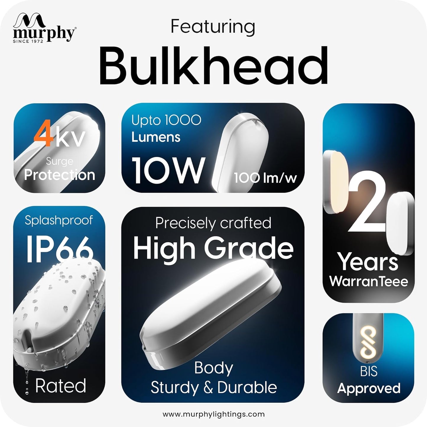 Murphy 10W LED Bulkhead Wall Mount Light
