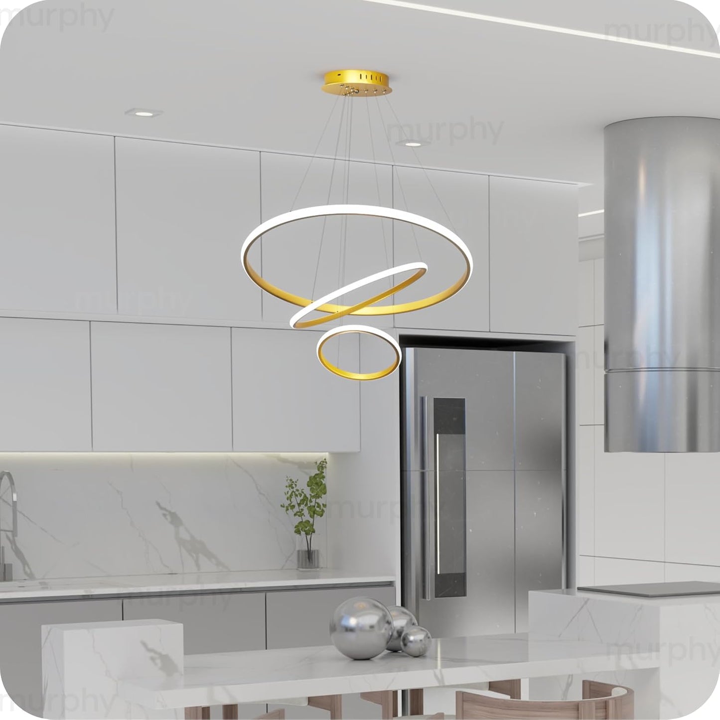 Murphy 3 Ring Modern LED Chandelier Ceiling Lamp | Gold Finish Pendant Light with 3 Color Modes (Cool White, Warm White, Natural White) for Living Room, Hall, Dining, Lobby
