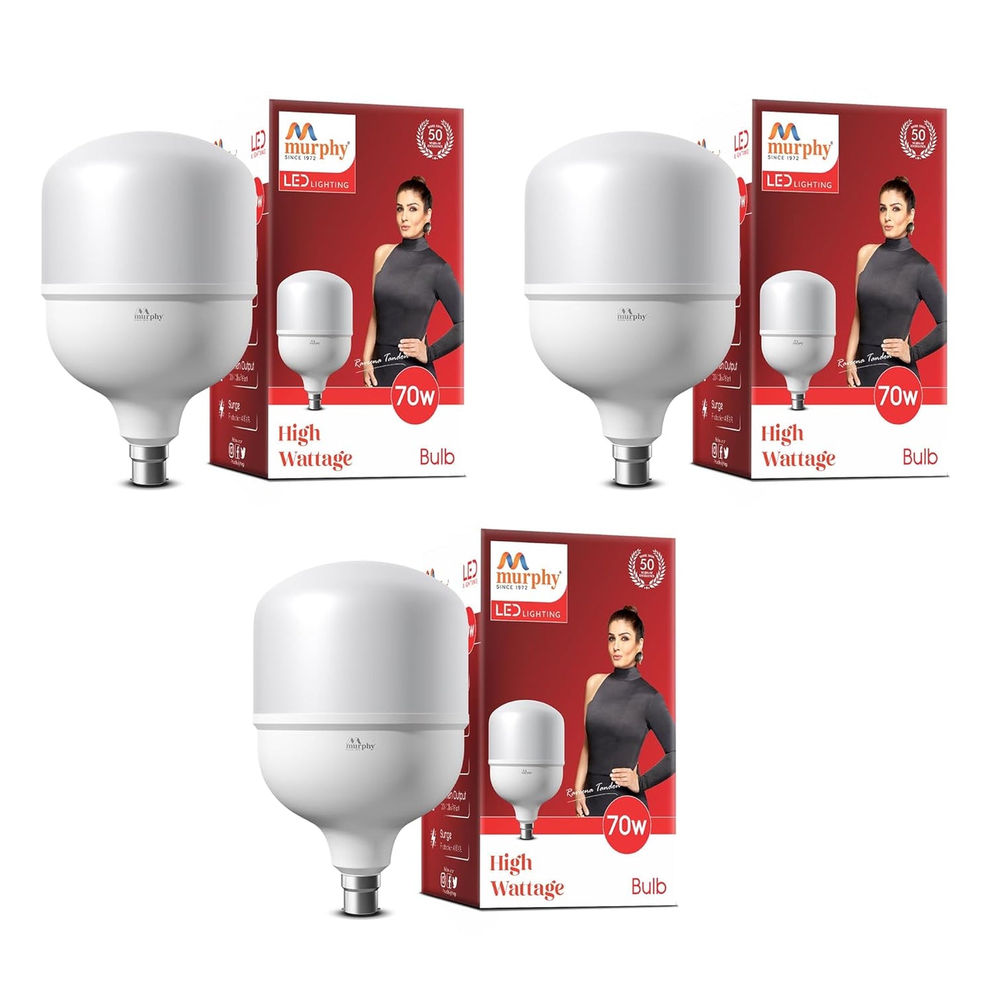 Murphy 70W LED Bulb β Cool Daylight | High Wattage Energy-Saving Bulb | B22 Base | Long Life | 6500K Bright White | 2-Year Warranty