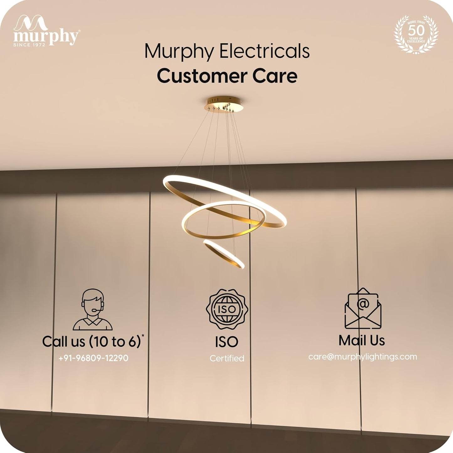 Murphy 3 Ring Modern LED Chandelier Ceiling Lamp | Gold Finish Pendant Light with 3 Color Modes (Cool White, Warm White, Natural White) for Living Room, Hall, Dining, Lobby