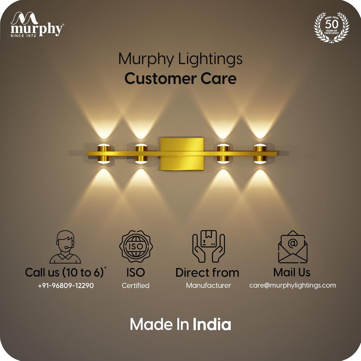 Murphy LED Stylish Up/Down Wall Light – Warm White, Rustproof Aluminum Body (4 Up & 4 Down, Gold Finish) (with 2 Years Warranty)