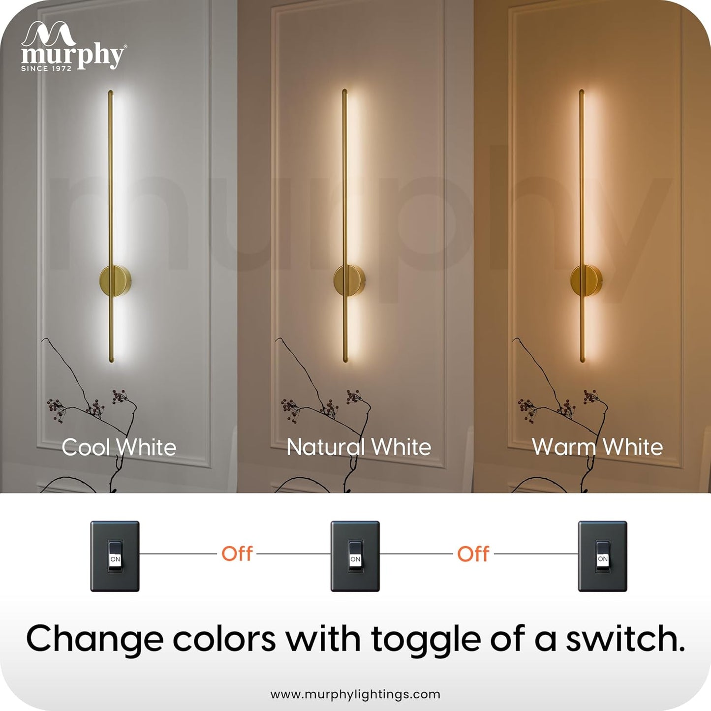Murphy LED (Wall Highlighter) - 12W, 3-in-1 Color Changing, Modern Gold Finish Wall Sconce Light Stylish Home Decor