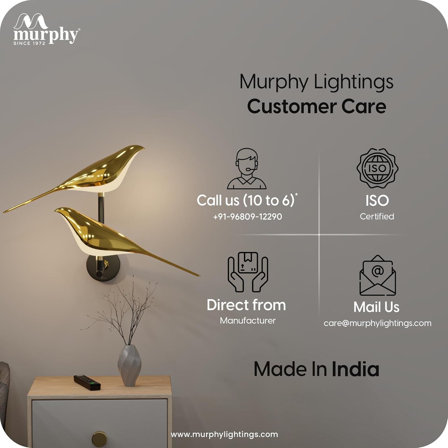 Murphy Golden Bird Twins Wall Light for Living Room, Bedroom, Cafe - Modern 3-in-1 Colo, Stone Finish Wall Sconce, Home & Office Decoration