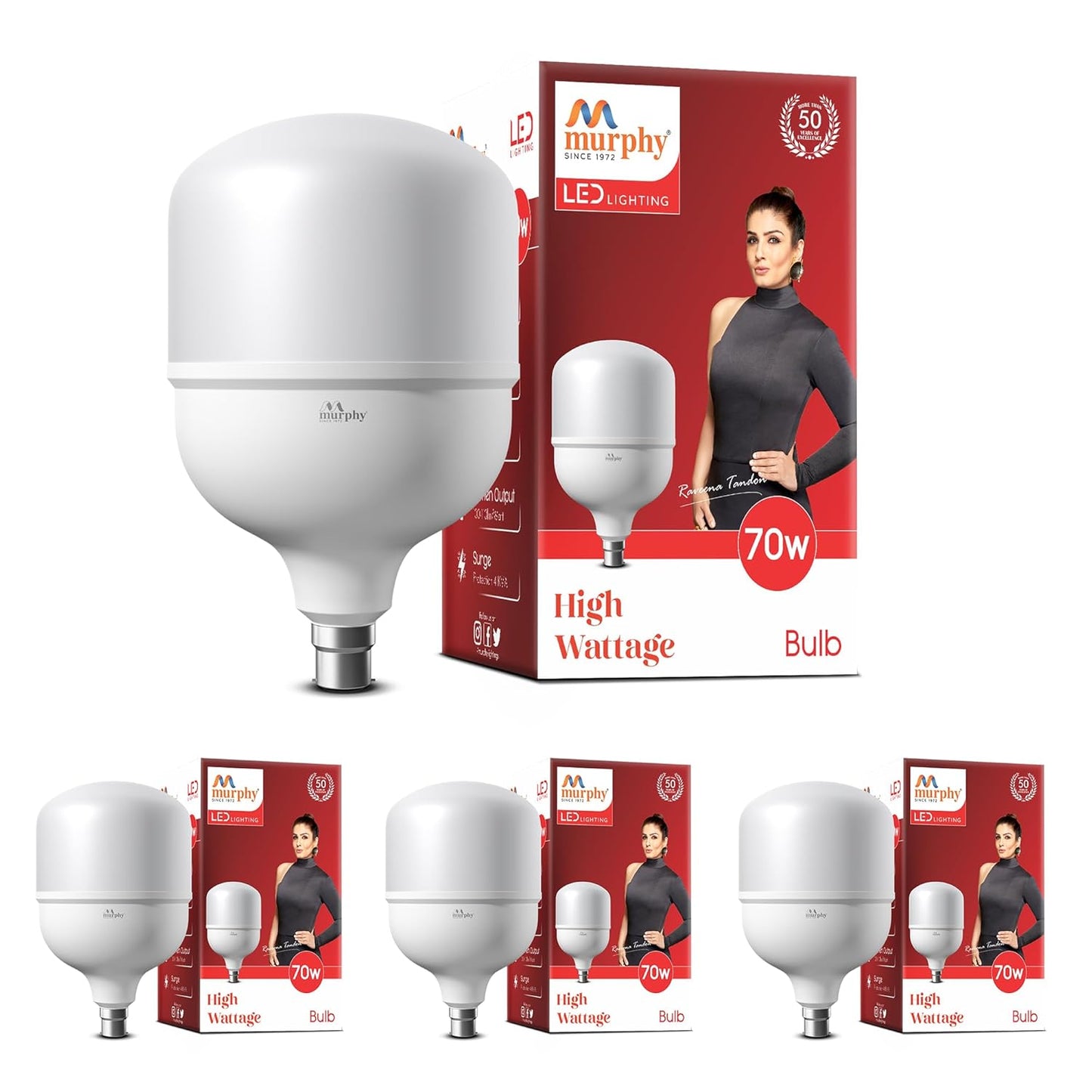 Murphy 70W LED Bulb β Cool Daylight | High Wattage Energy-Saving Bulb | B22 Base | Long Life | 6500K Bright White | 2-Year Warranty