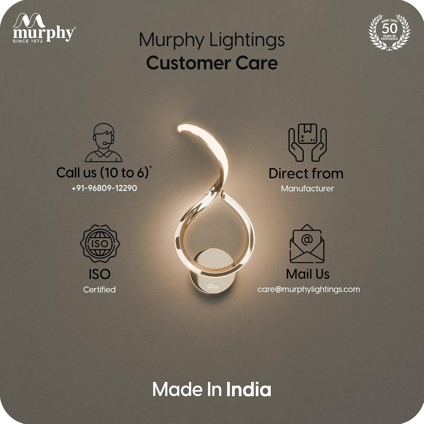 Murphy Luxora Elegant LED Wall Lamp for Home – 2 Years Warranty – Modern Aluminium Light with 3 Color Modes (French Gold)