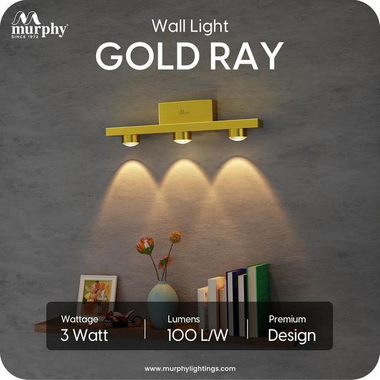 Murphy 3-Glow Goldray|LED Mirror/Vanity Light|- Luxurious Gold Finish|Warm White,