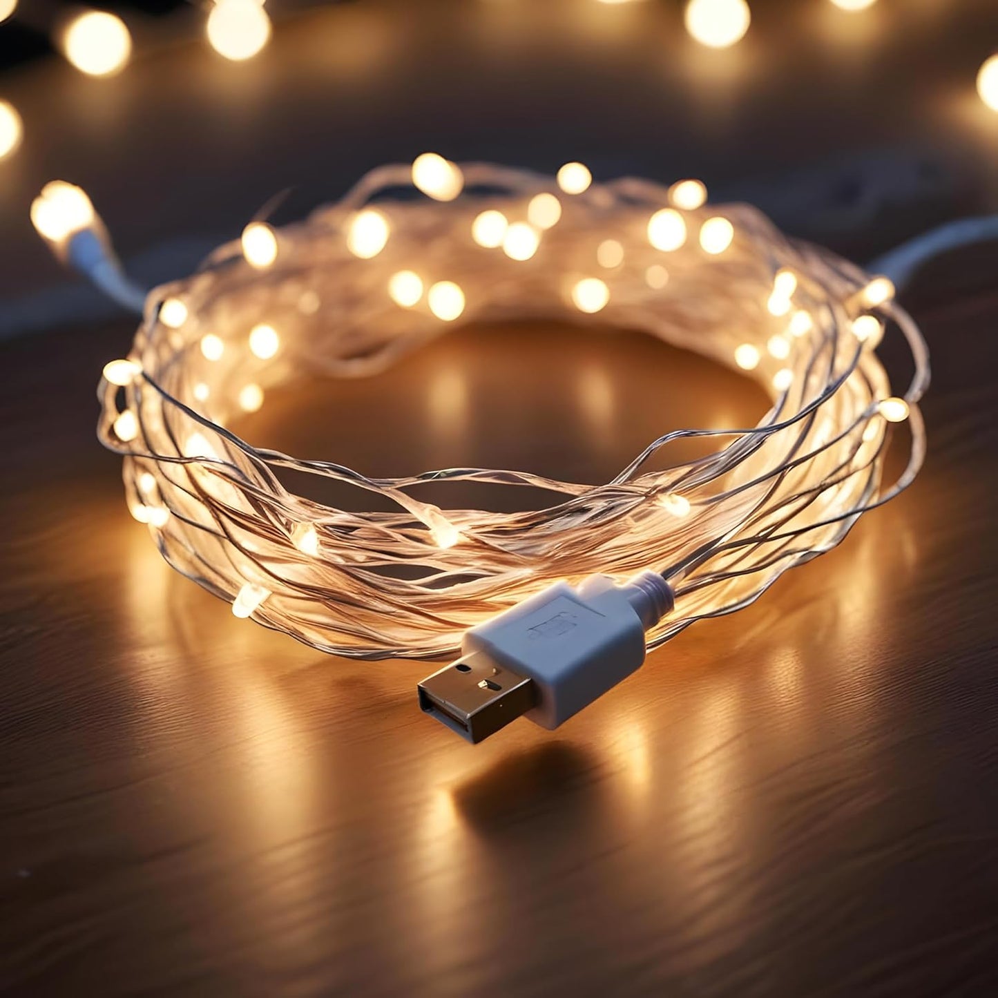 LEDDiT 10 Meter Copper Fairy String Lights with USB Cable for Home Decoration, Warm White