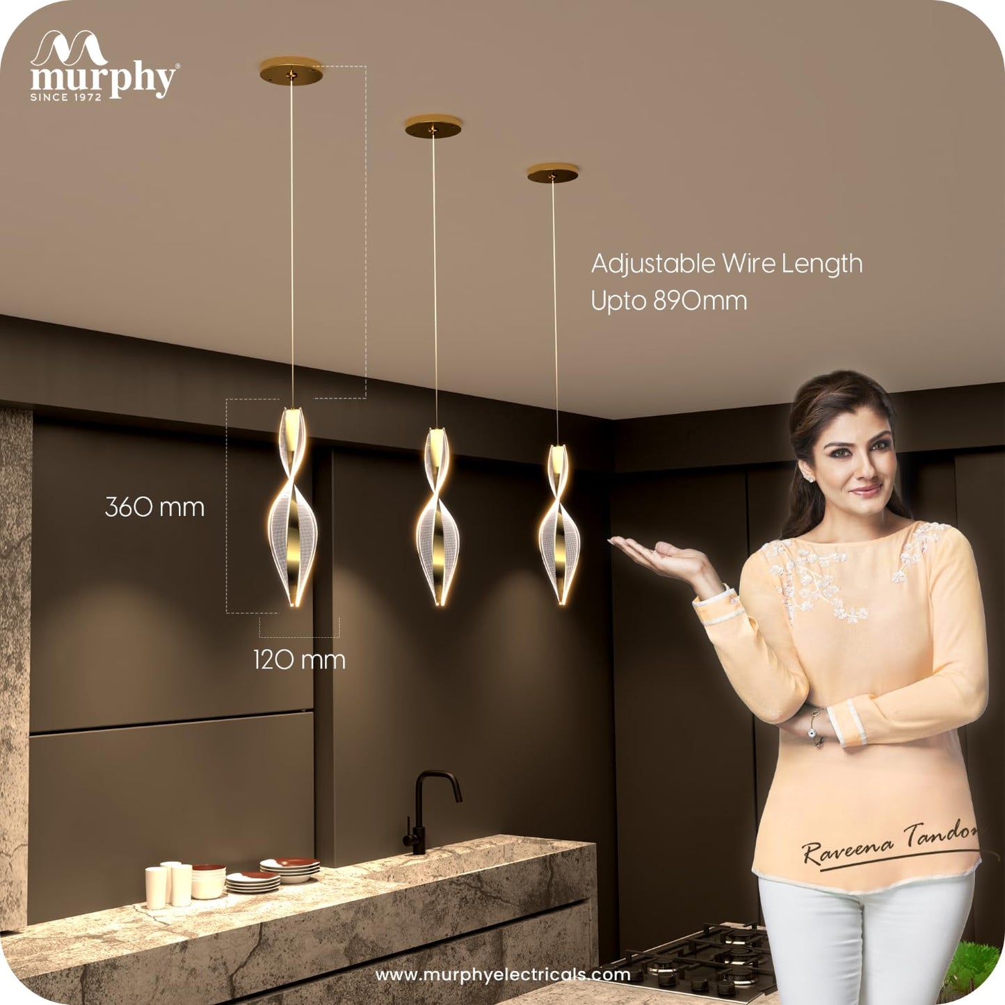 Murphy 3-in-1 Color Changing Pendant Light – 2-Year Warranty |French Gold|Modern LED Hanging Lamp