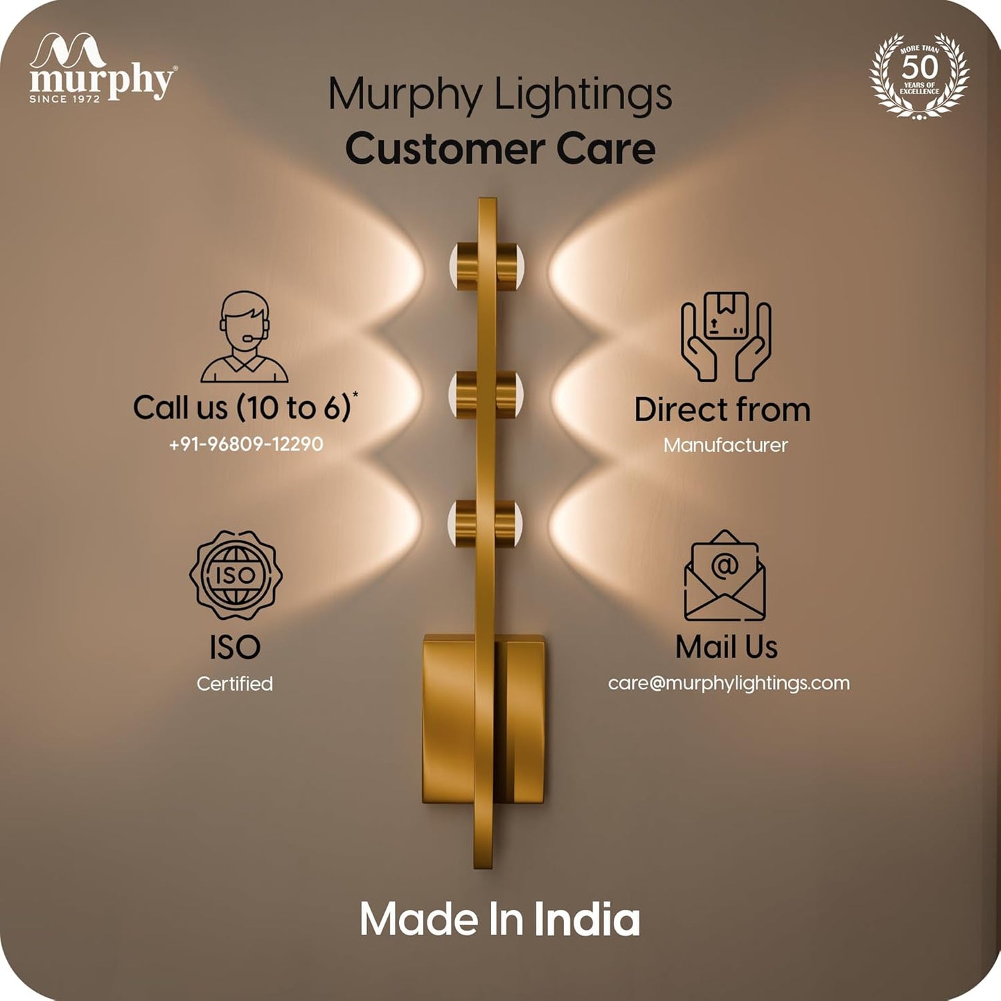 Murphy LED Stylish Up/Down Wall Light – Warm White, Rustproof Aluminum Body (3 Up & 3 Down, Gold Finish) (with 2 Years Warranty)